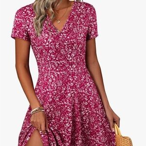 Floral Pink V-Neck Dress